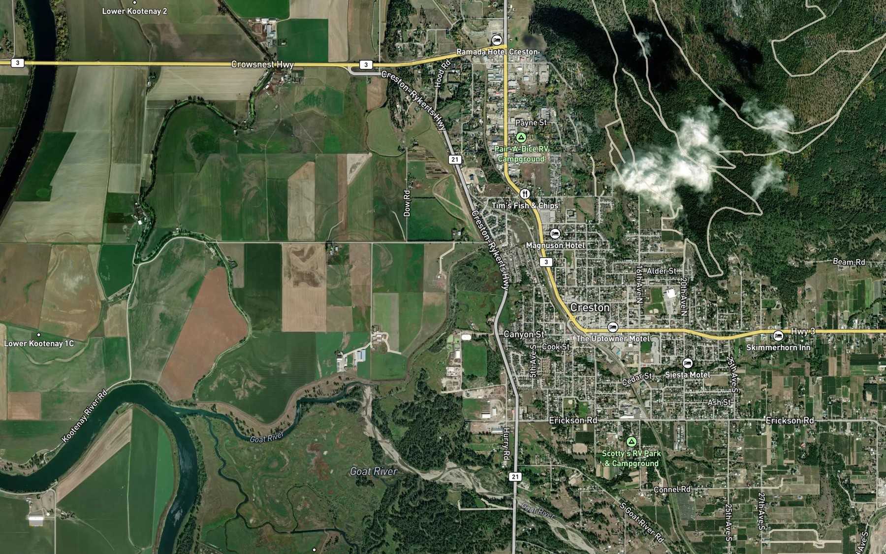 Satellite map of the Dodds Creek