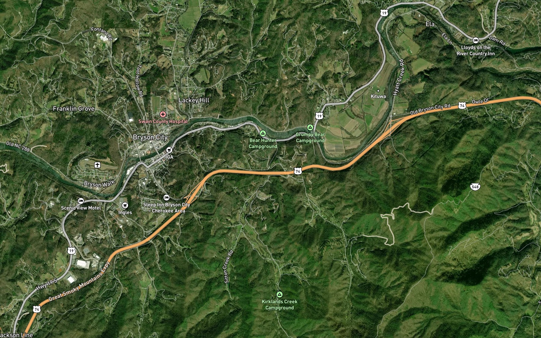 Satellite map of the Shepherd Creek