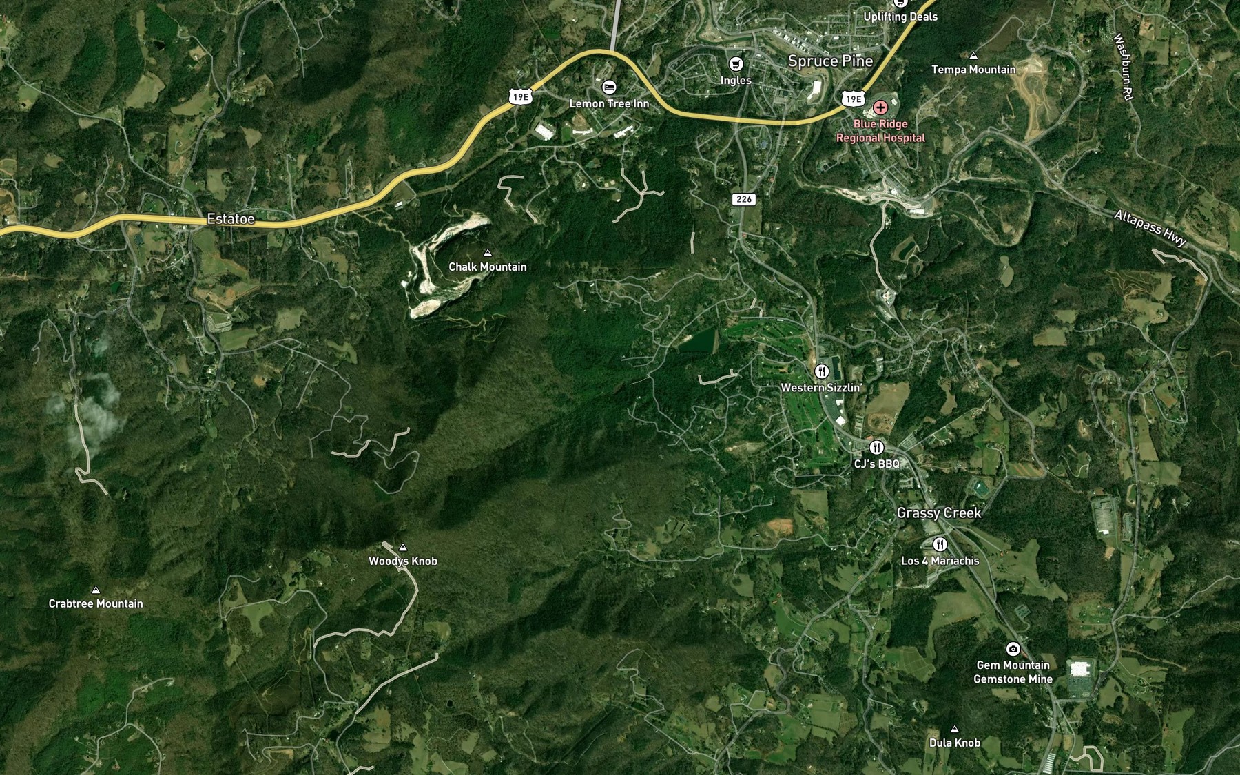 Satellite map of the Spruce Pine Reservoir