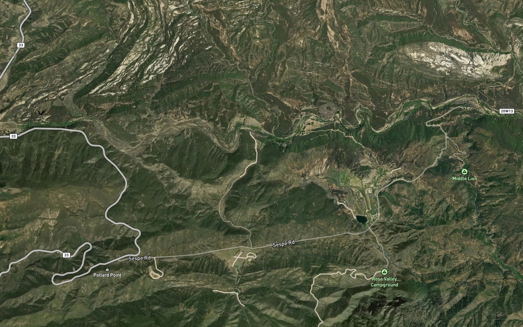 Satellite map of the Rose Valley Creek