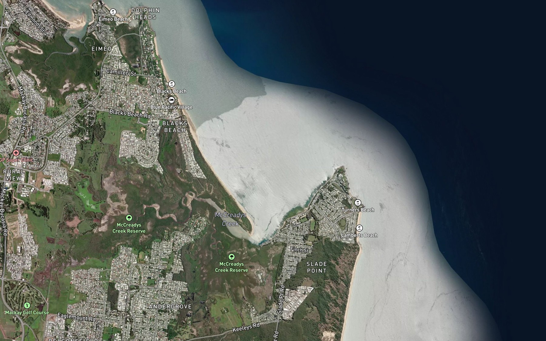 Satellite map of the Slade Bay