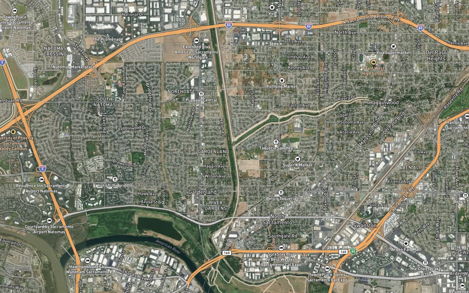 Satellite map of the Arcade Creek
