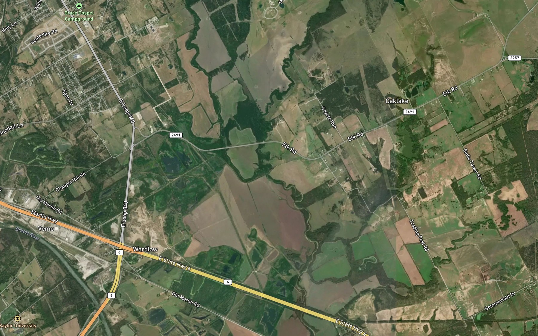 Satellite map of the Williams Creek