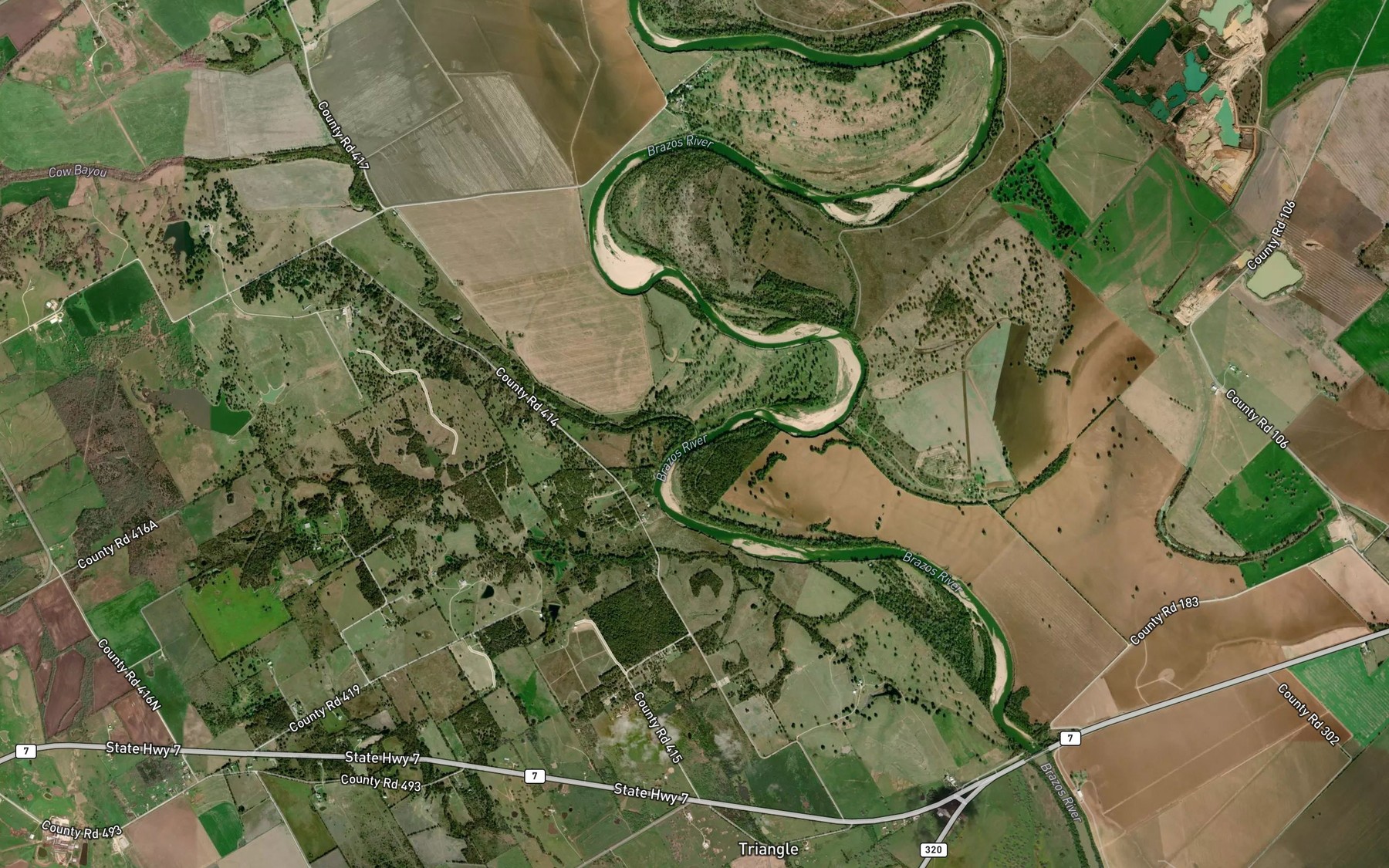 Satellite map of the Cow Bayou