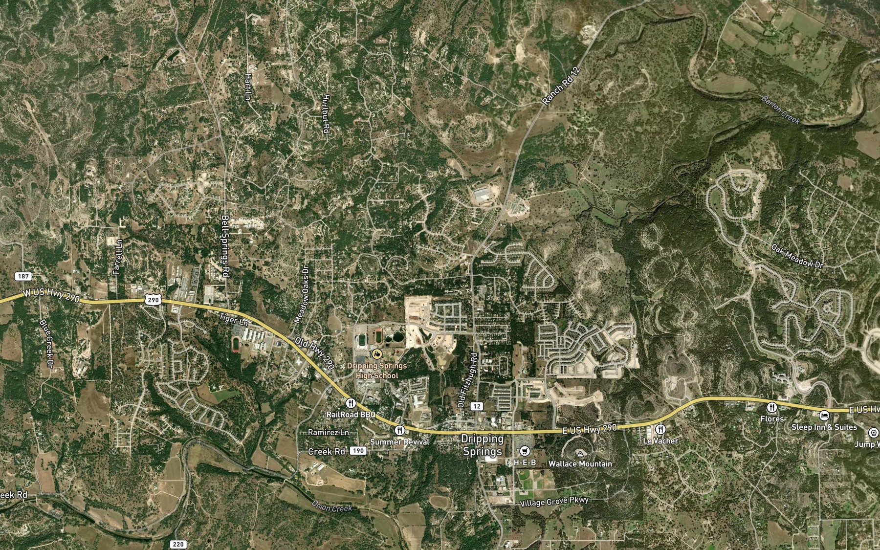 Satellite map of the Dripping Springs