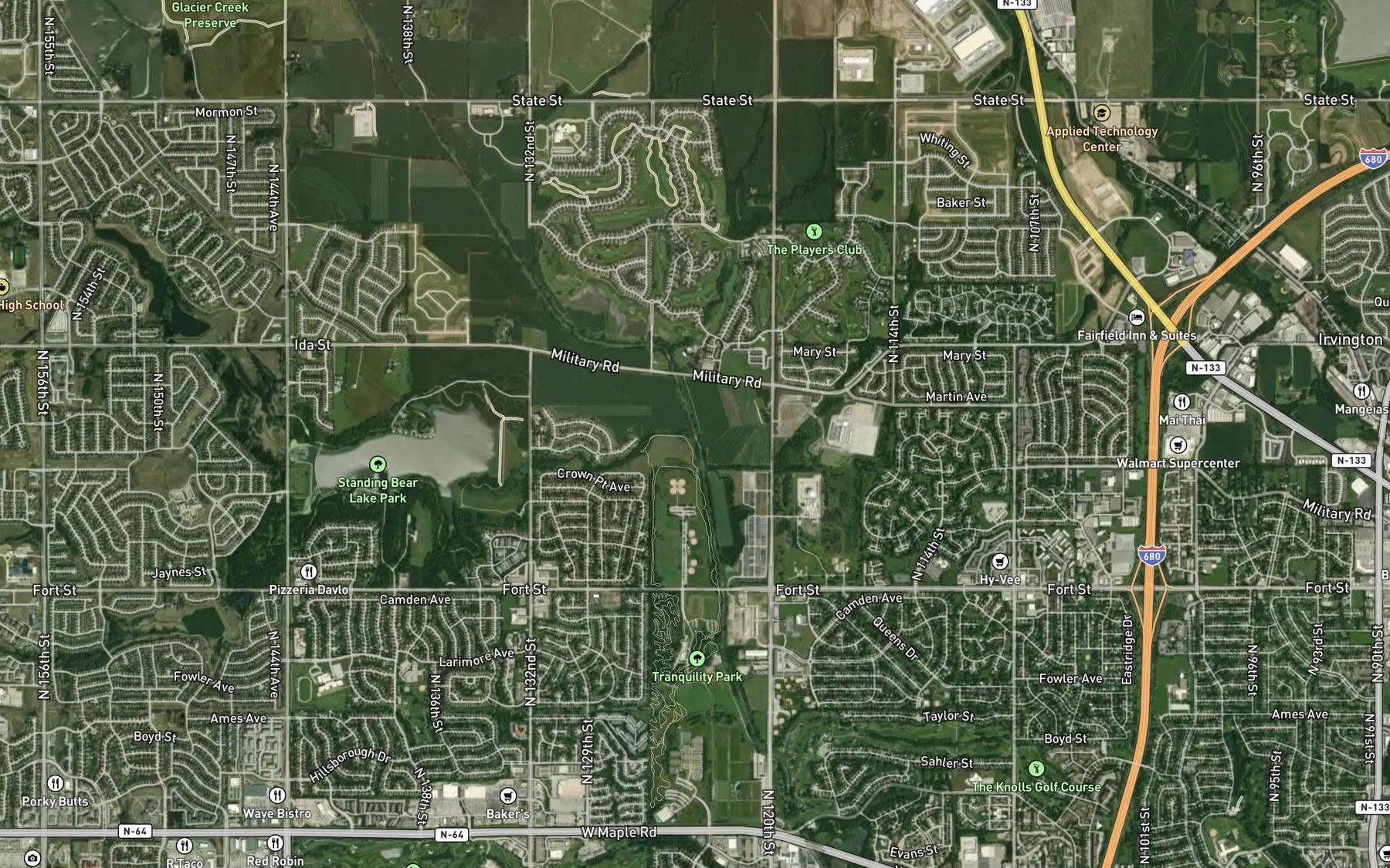 Satellite map of the Standing Bear Creek