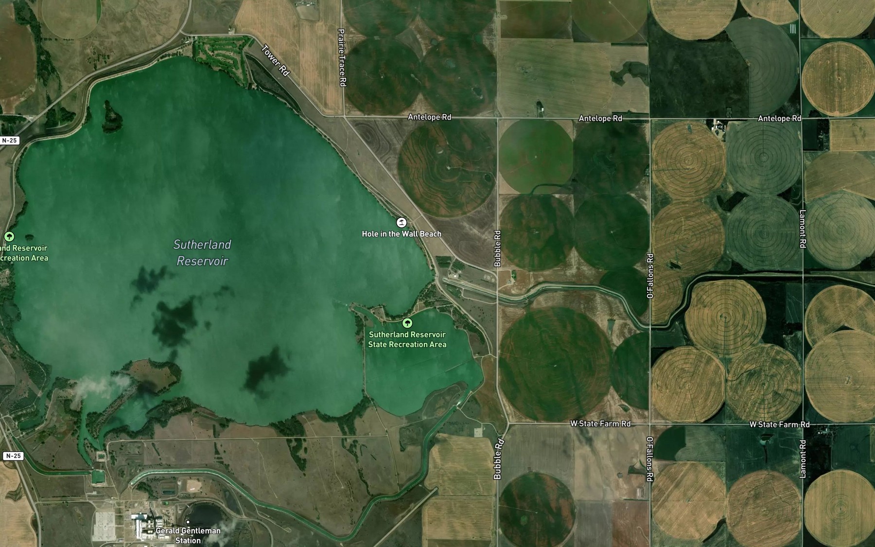 Satellite map of the Sutherland Reservoir