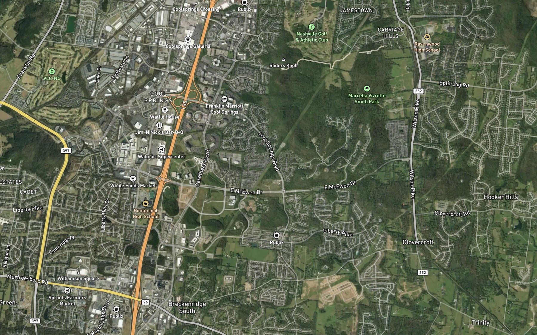 Satellite map of the Harvey Spring Branch