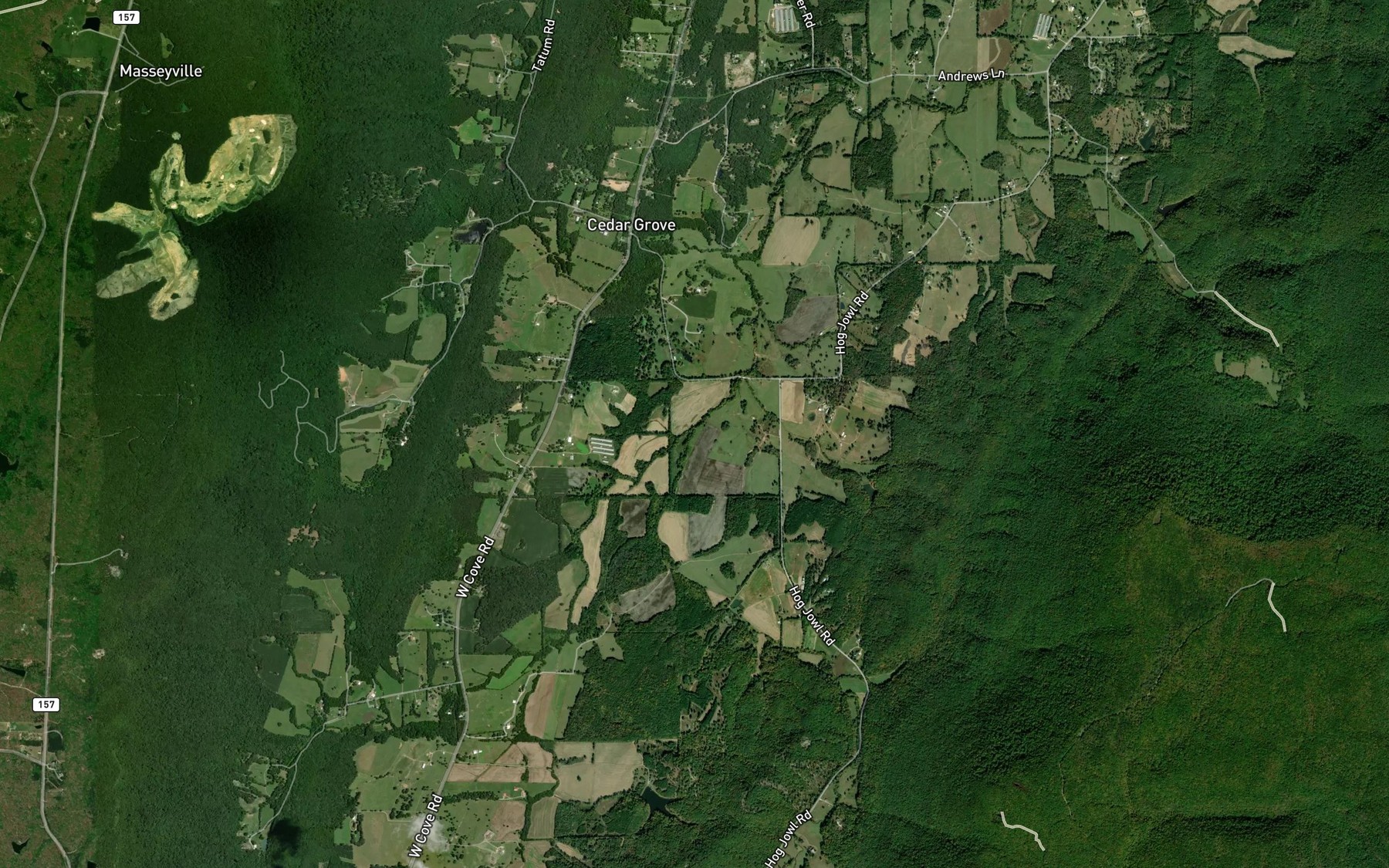 Satellite map of the Hogjowl Creek