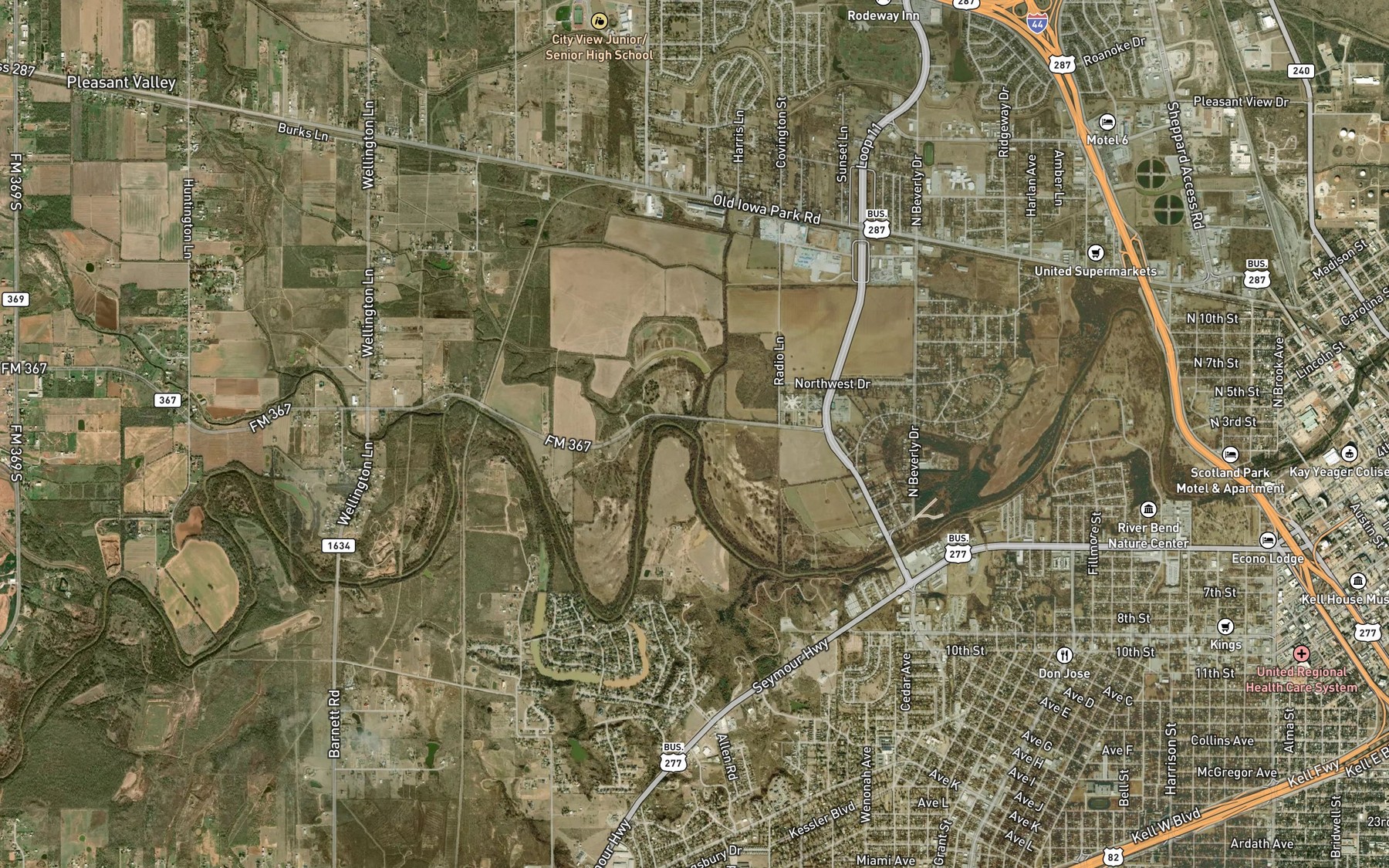Satellite map of the Pond Creek
