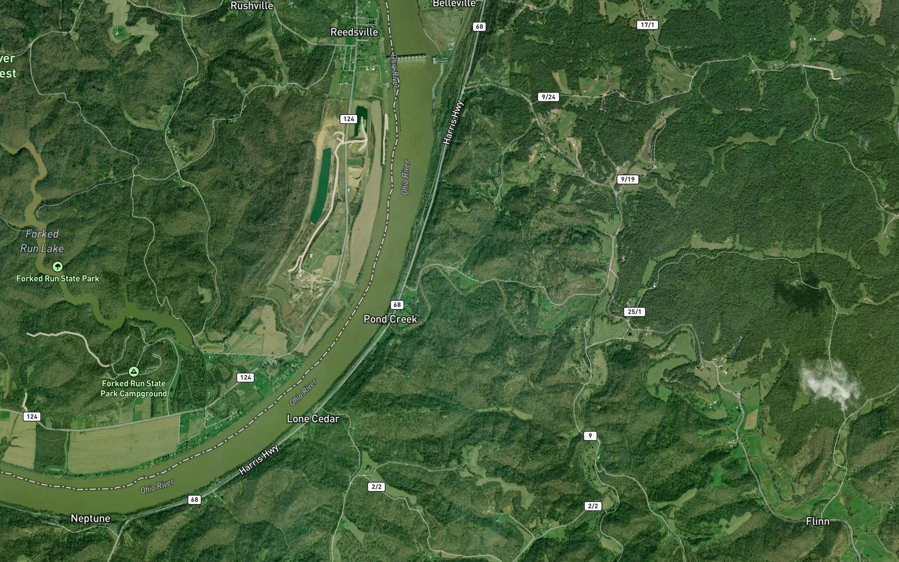 Satellite map of the Thomas Run