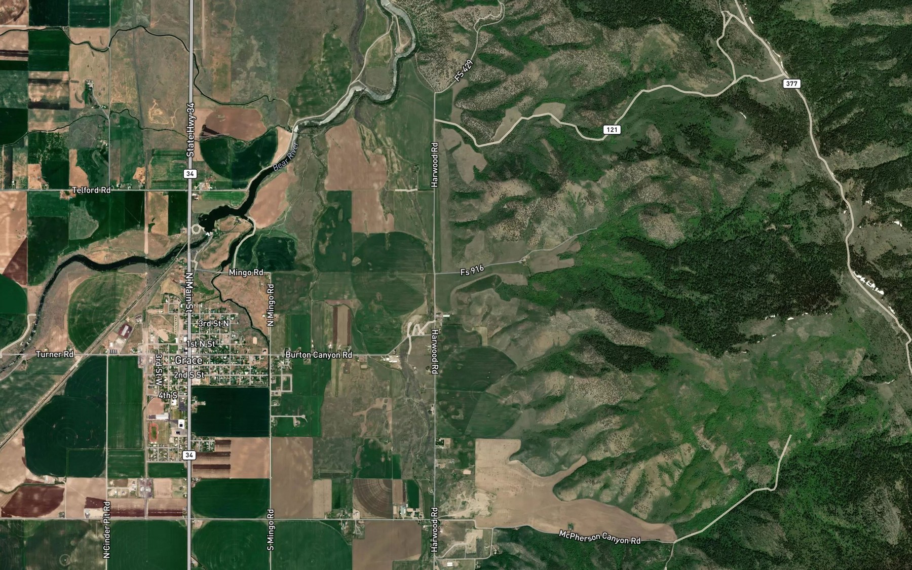 Satellite map of the Burton Creek