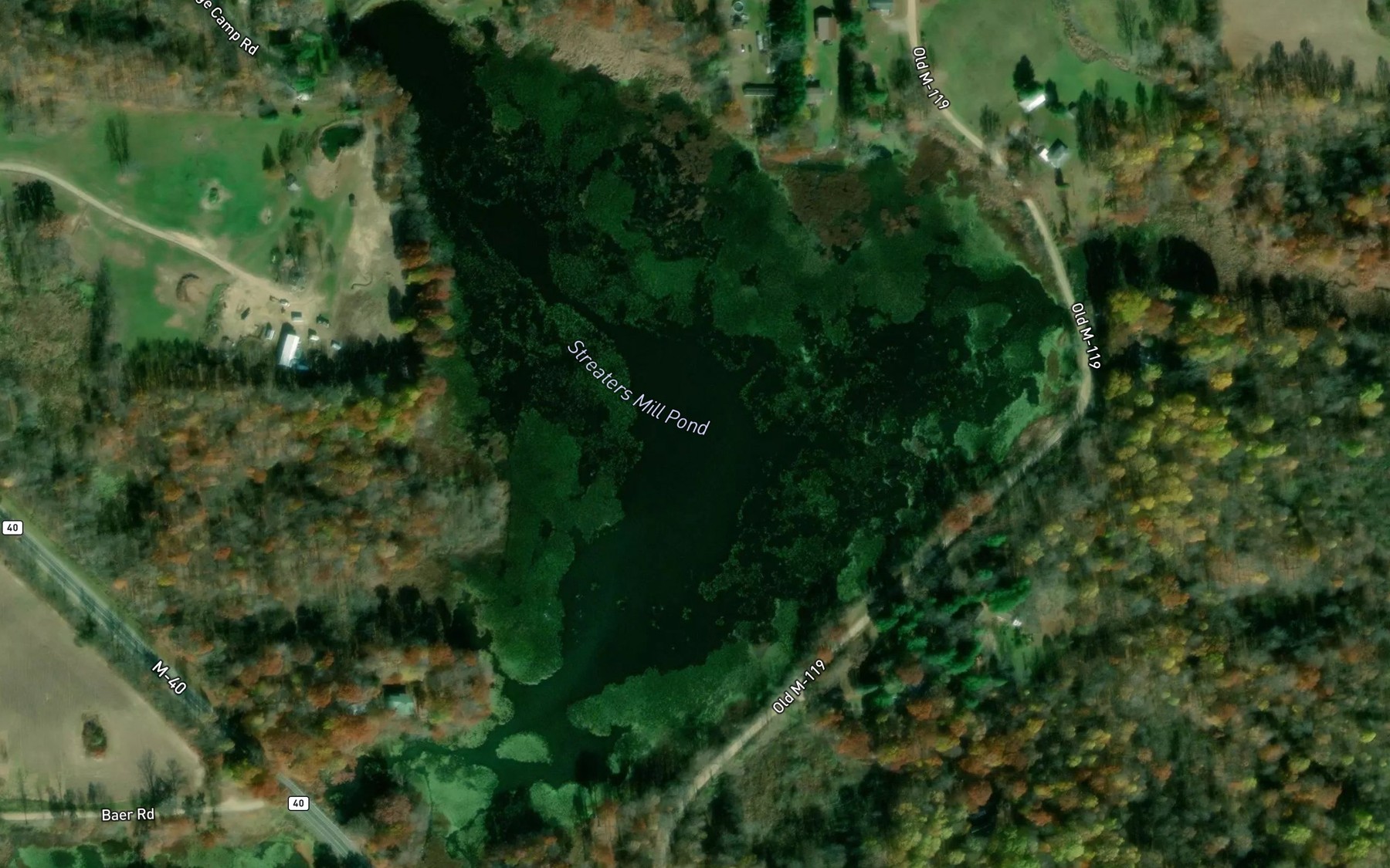 Satellite map of the Streaters Mill Pond