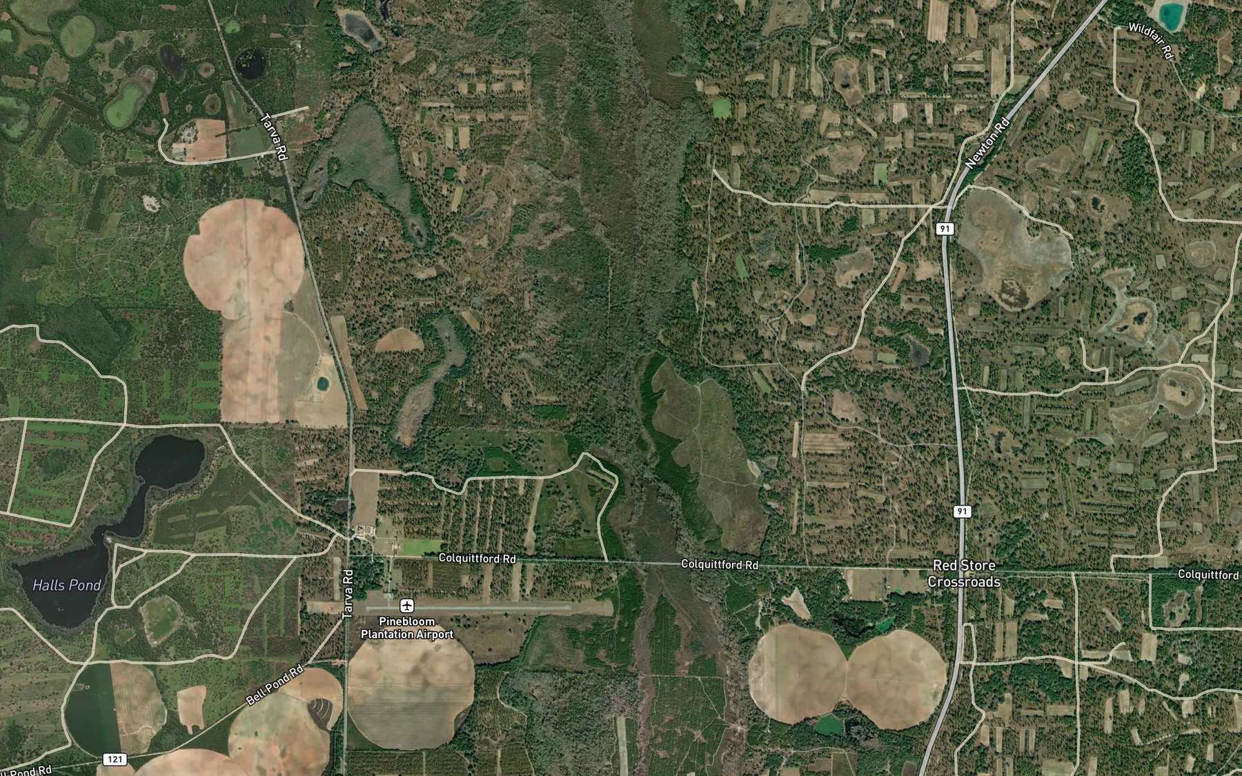 Satellite map of the Piney Woods Branch