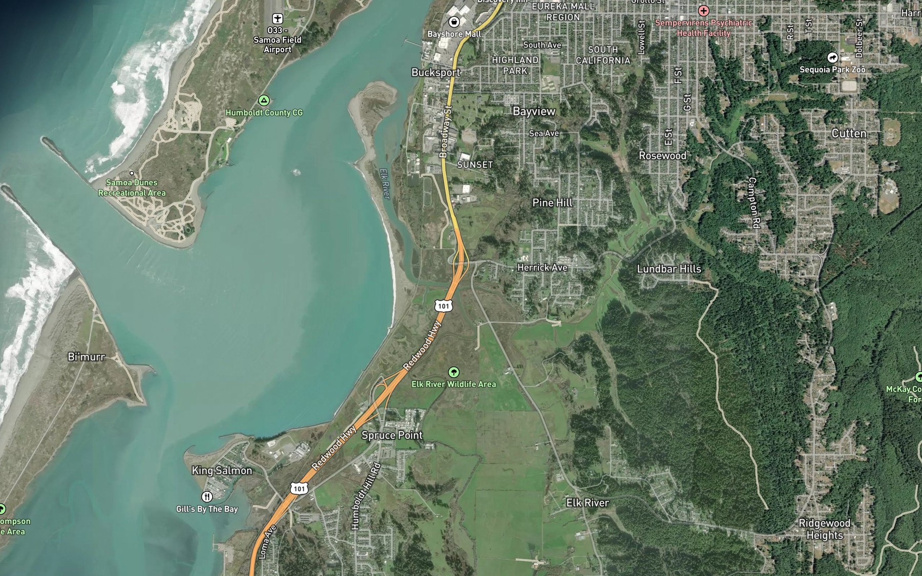 Satellite map of the Swain Slough