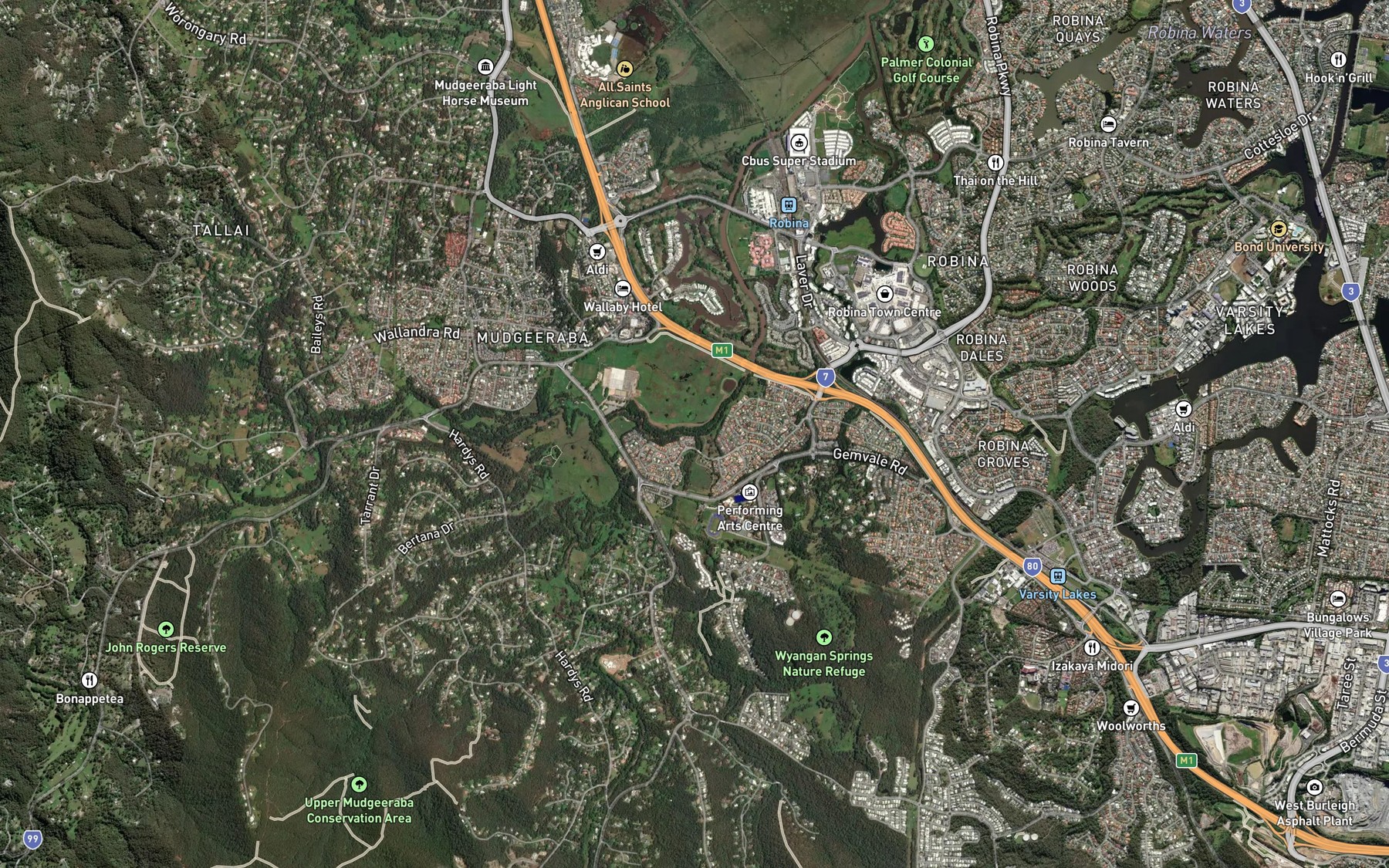 Satellite map of the Bonogin Creek