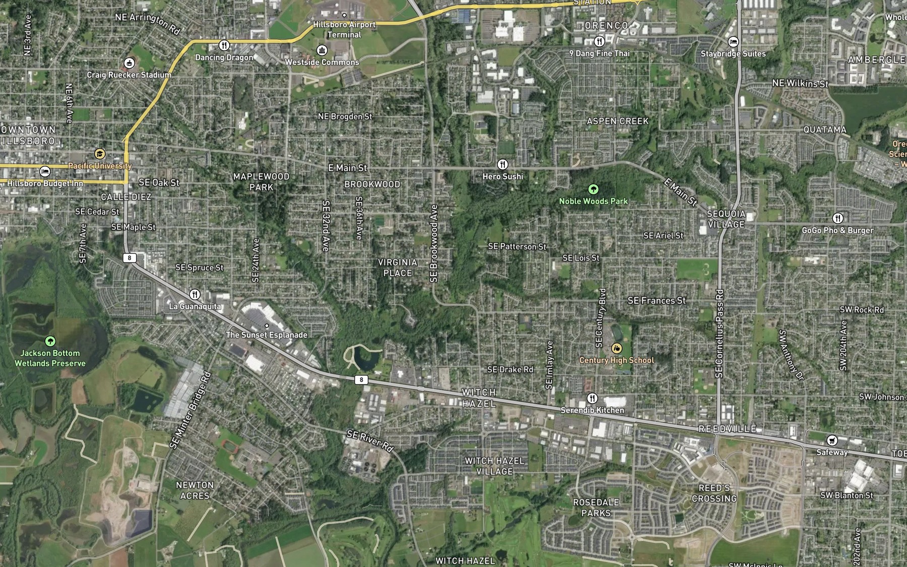 Satellite map of the Reedville Creek