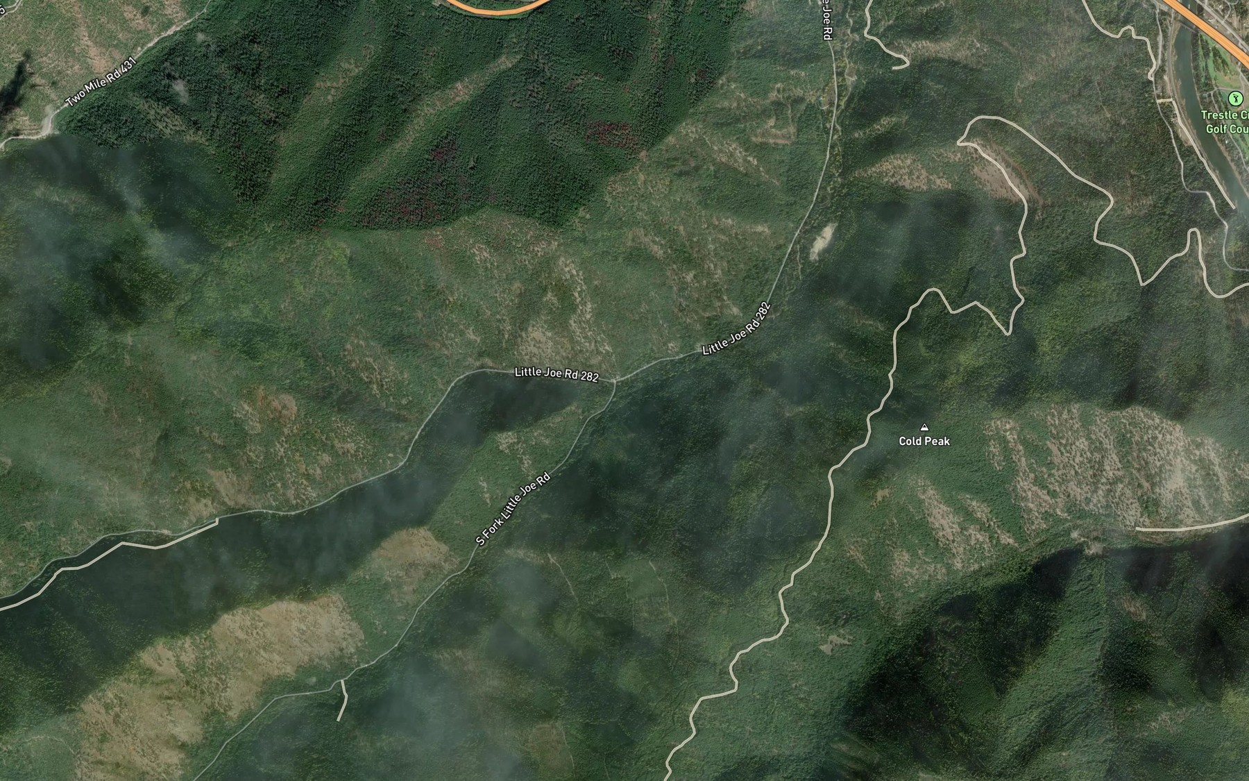 Satellite map of the South Fork Little Joe Creek