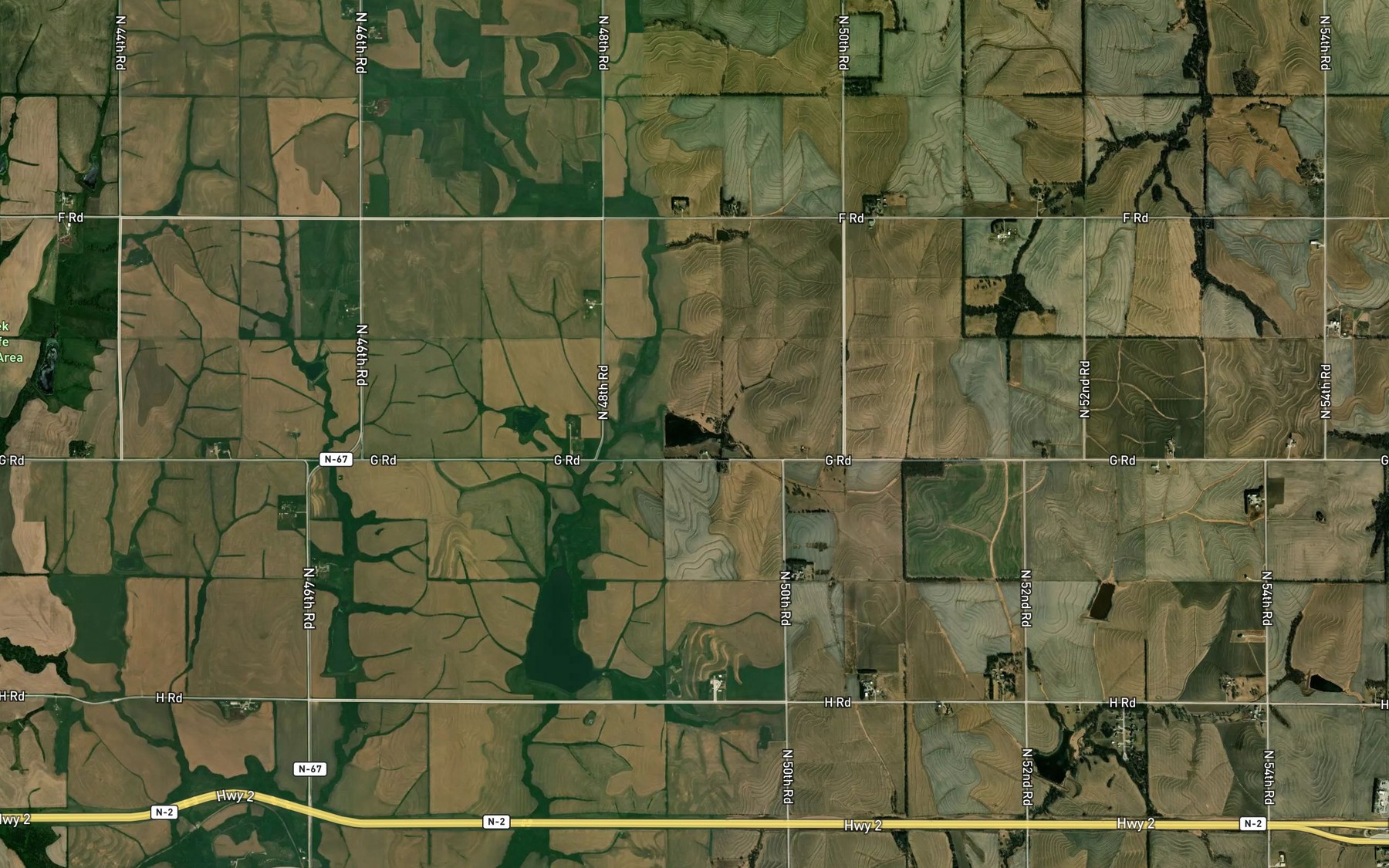 Satellite map of the Wilson Creek Reservoir 7-9