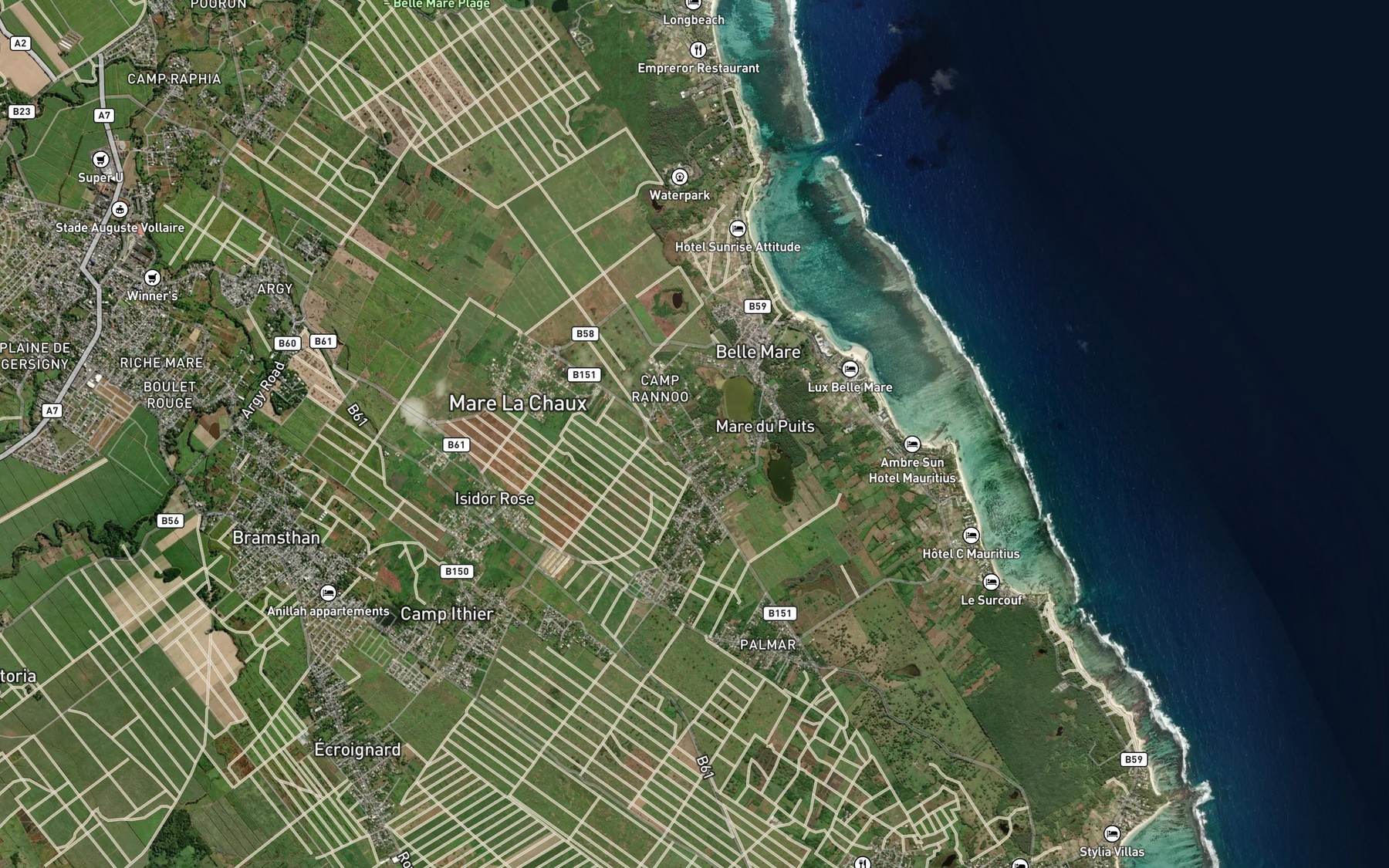 Satellite map of the Mare aux Troix Ilots