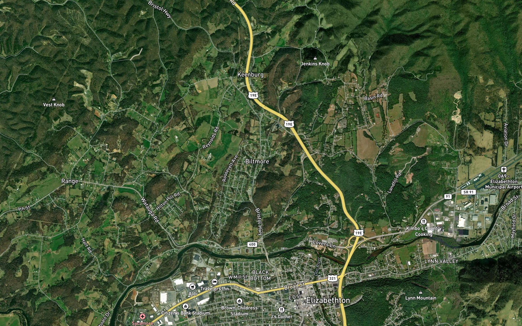 Satellite map of the Chambers Branch