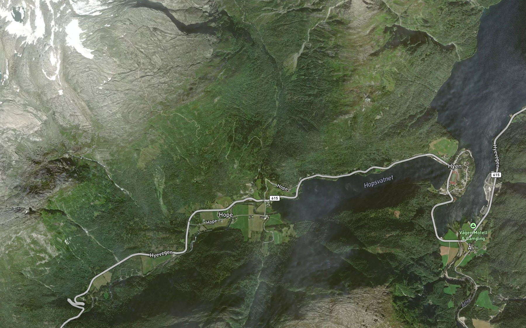 Satellite map of the Skordalselva