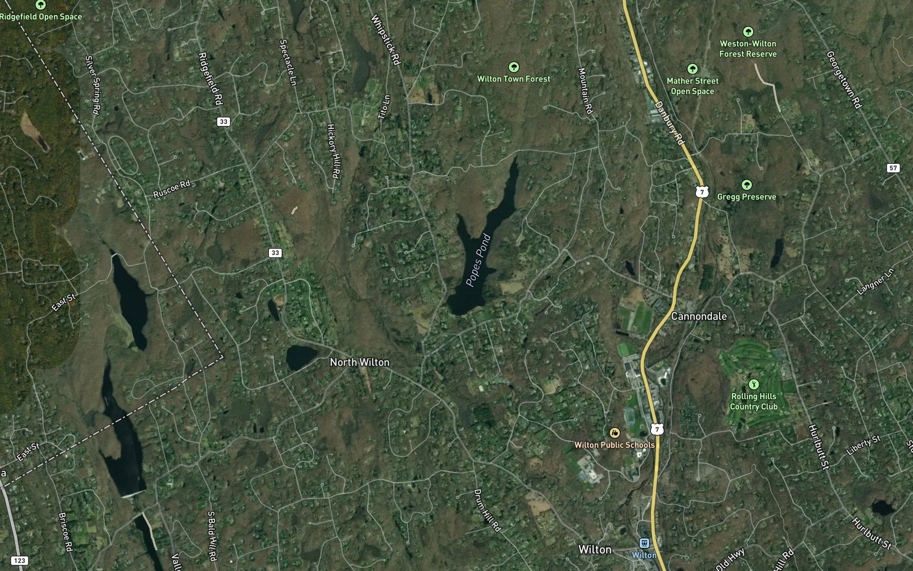 Satellite map of the Mullens Brook
