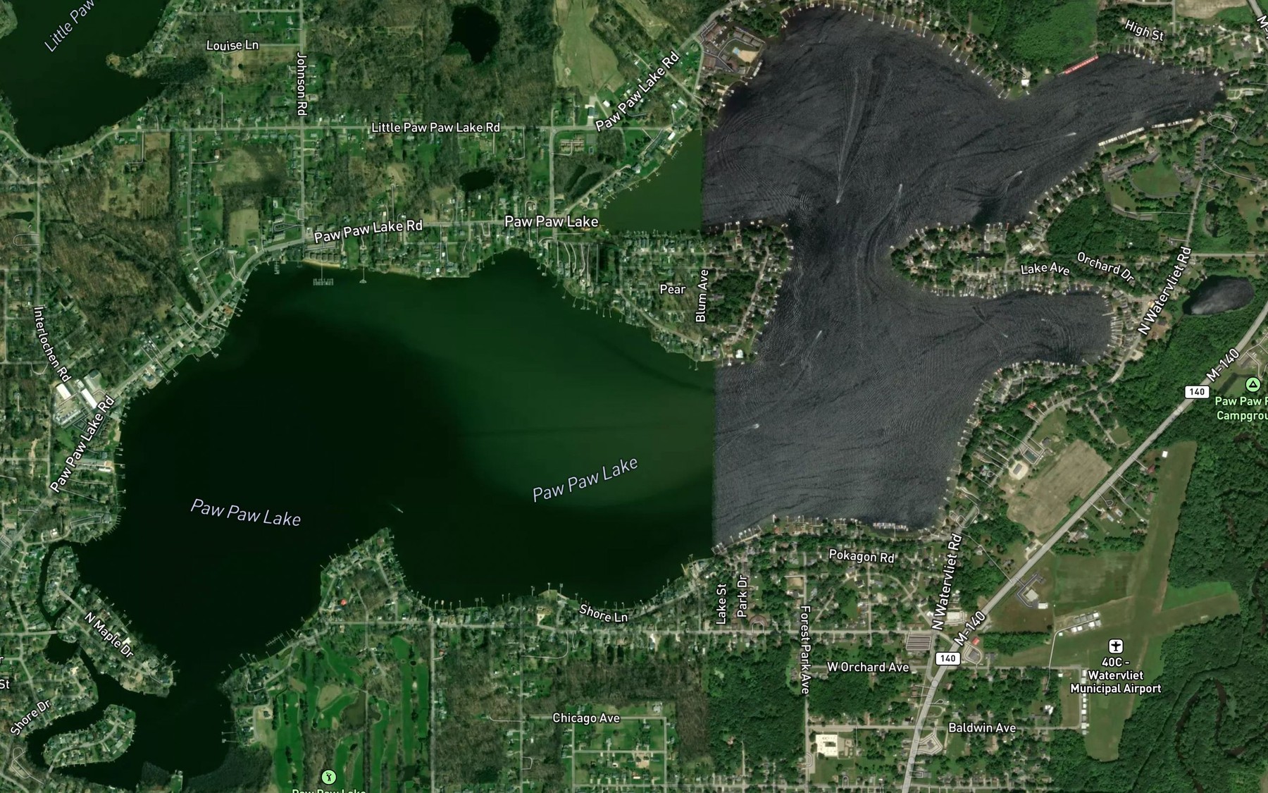 Satellite map of the Paw Paw Lake