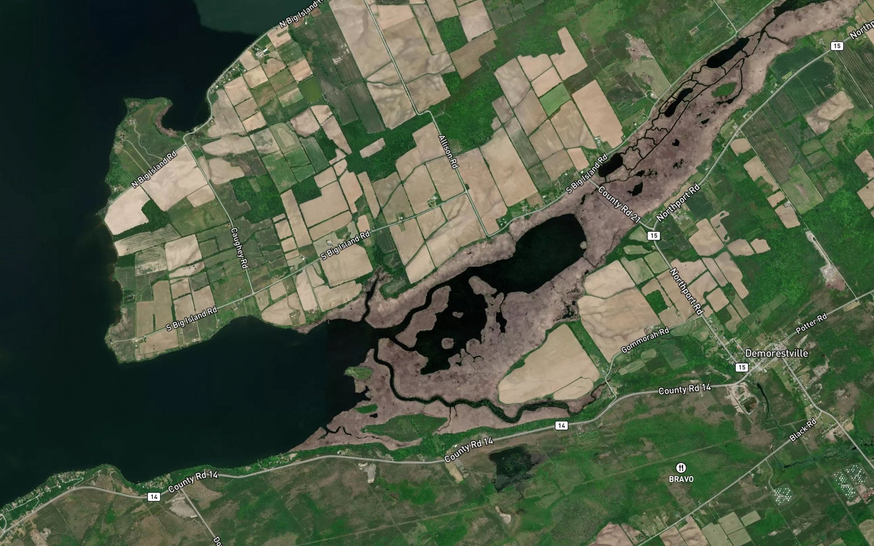 Satellite map of the Demorestville Creek