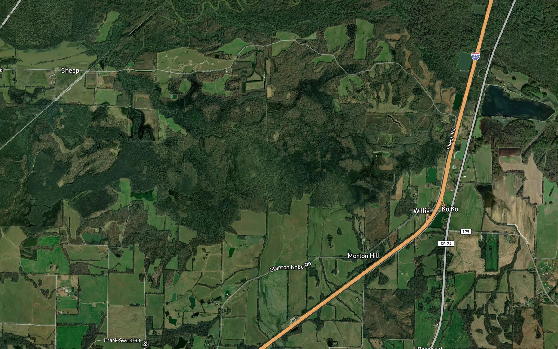 Satellite map of the Prairie Creek