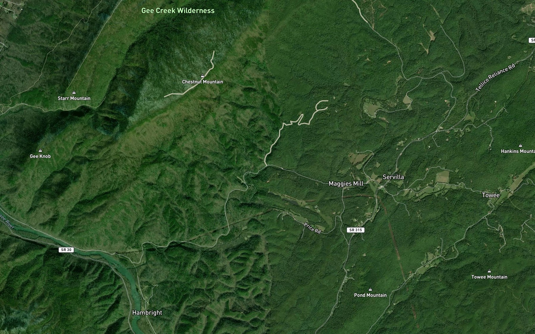 Satellite map of the Tinker Branch