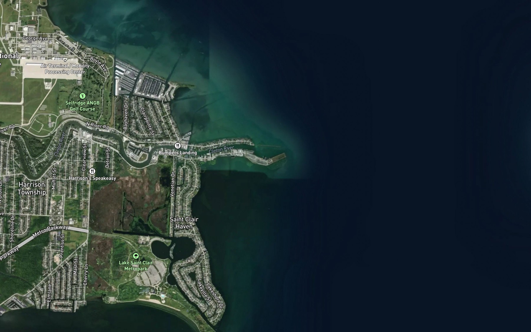 Satellite map of the Campau Bay