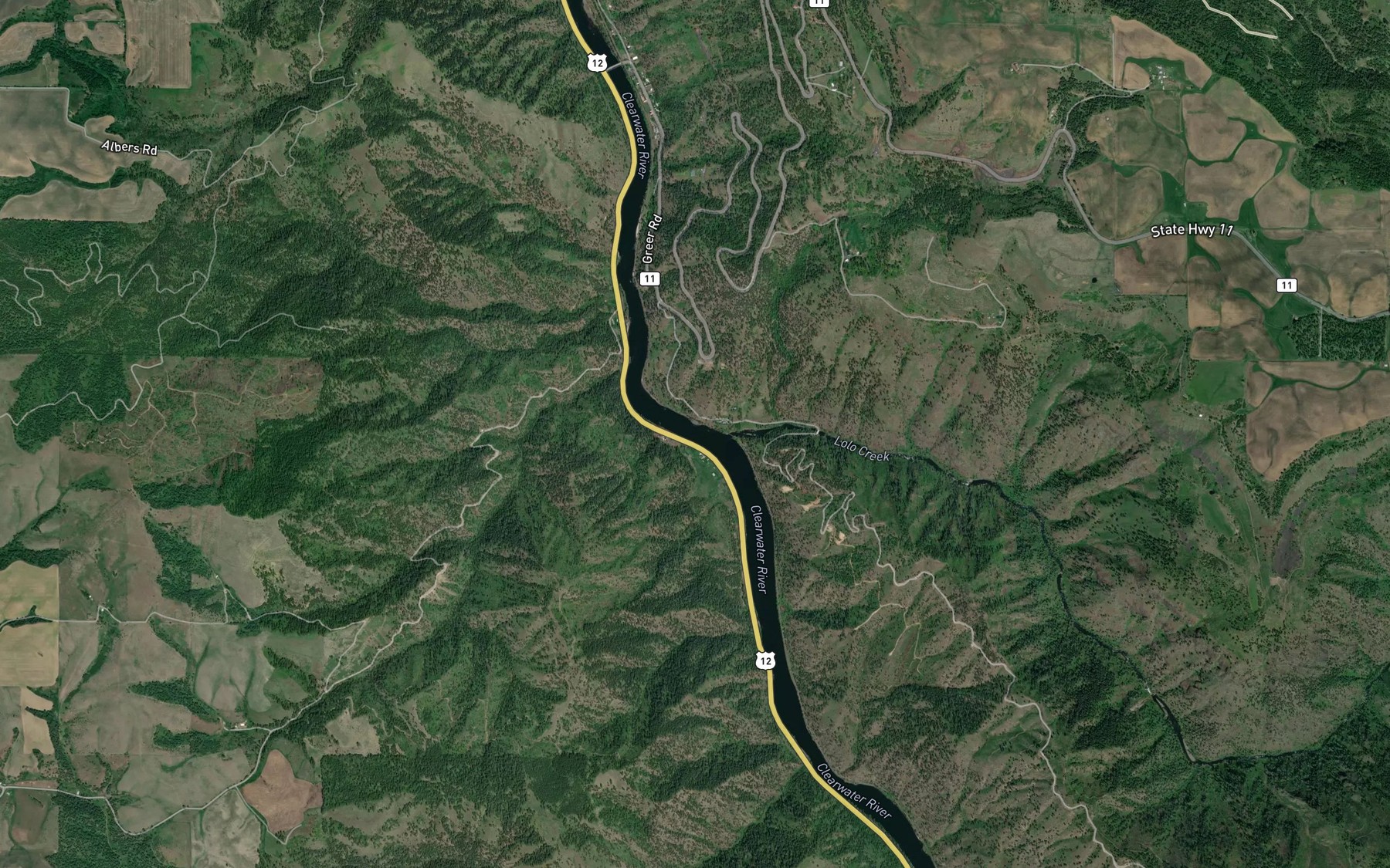 Satellite map of the Lolo Creek