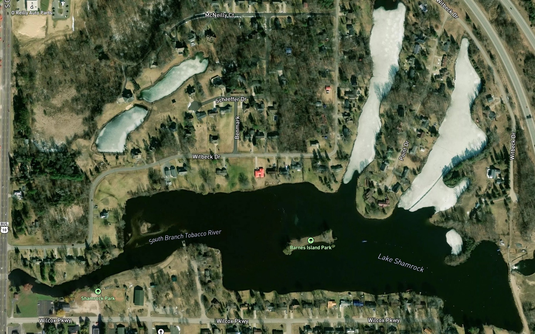 Satellite map of the Lake Shamrock