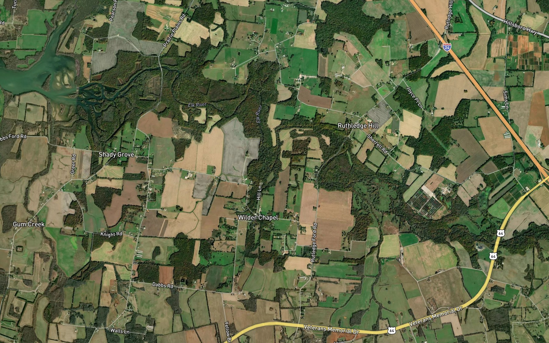 Satellite map of the Yellow Branch