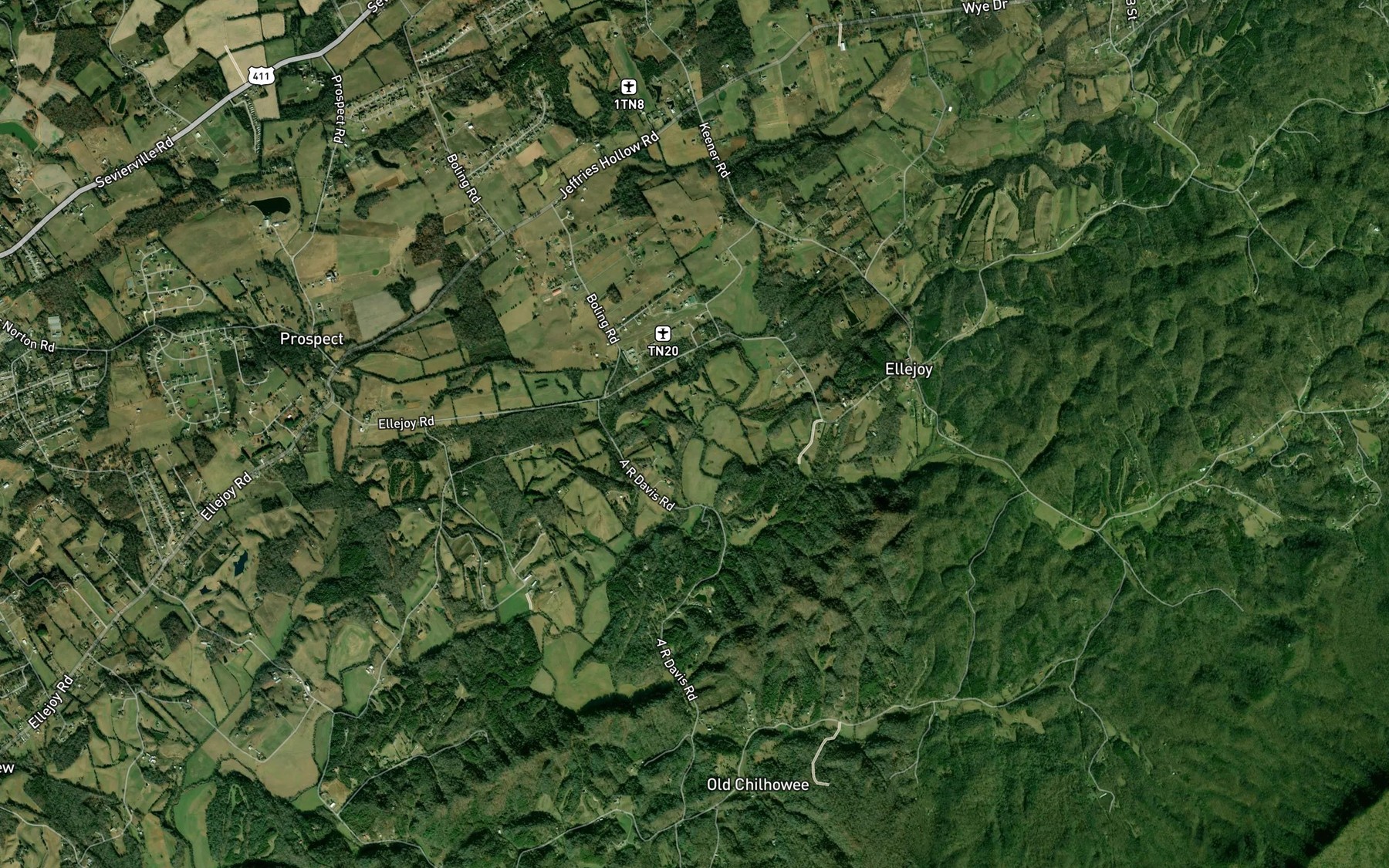 Satellite map of the Pitner Creek