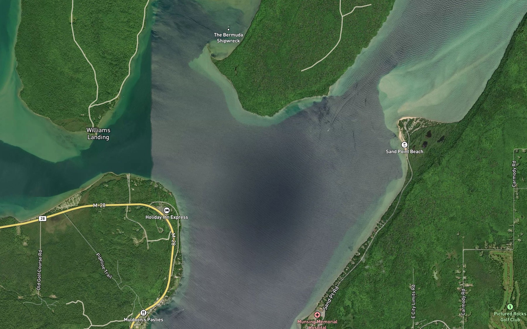 Satellite map of the Grand Island Harbor Bay