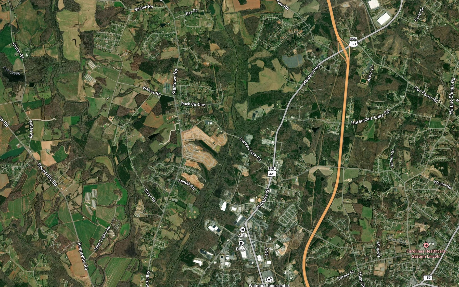 Satellite map of the Carpenter Creek