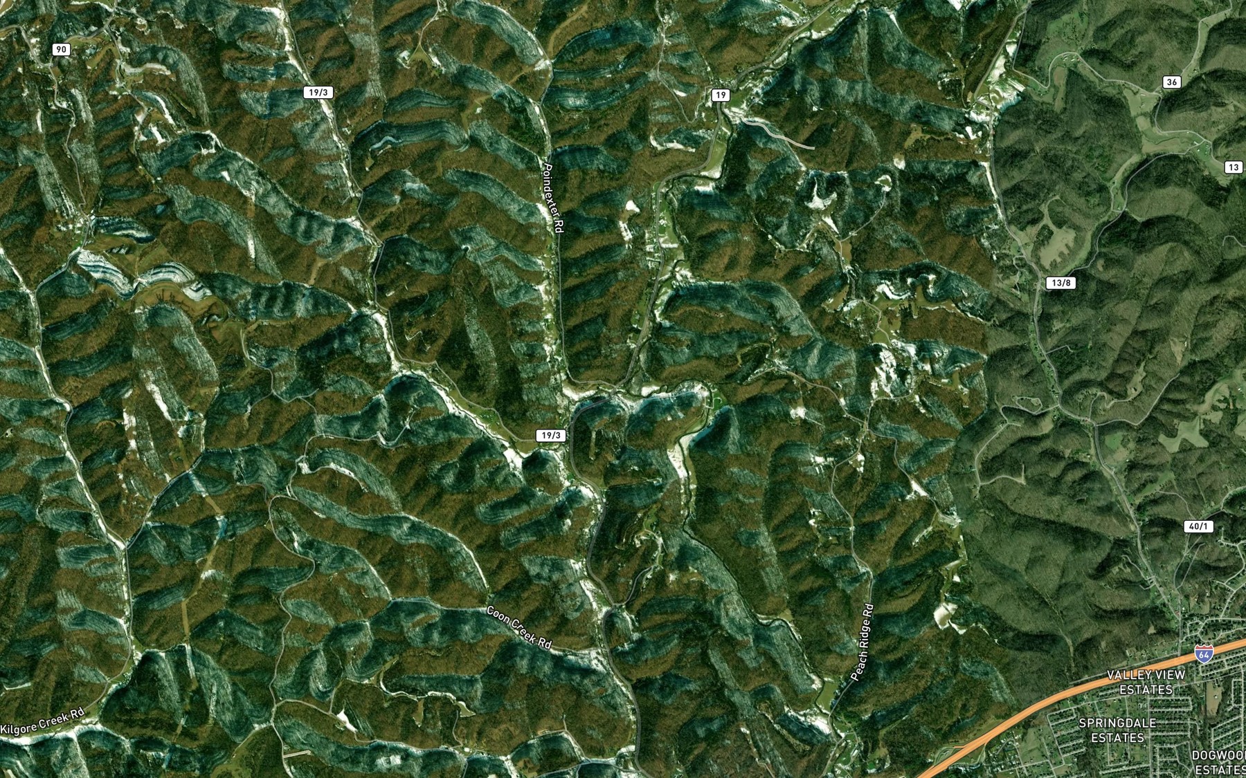 Satellite map of the Trace Creek