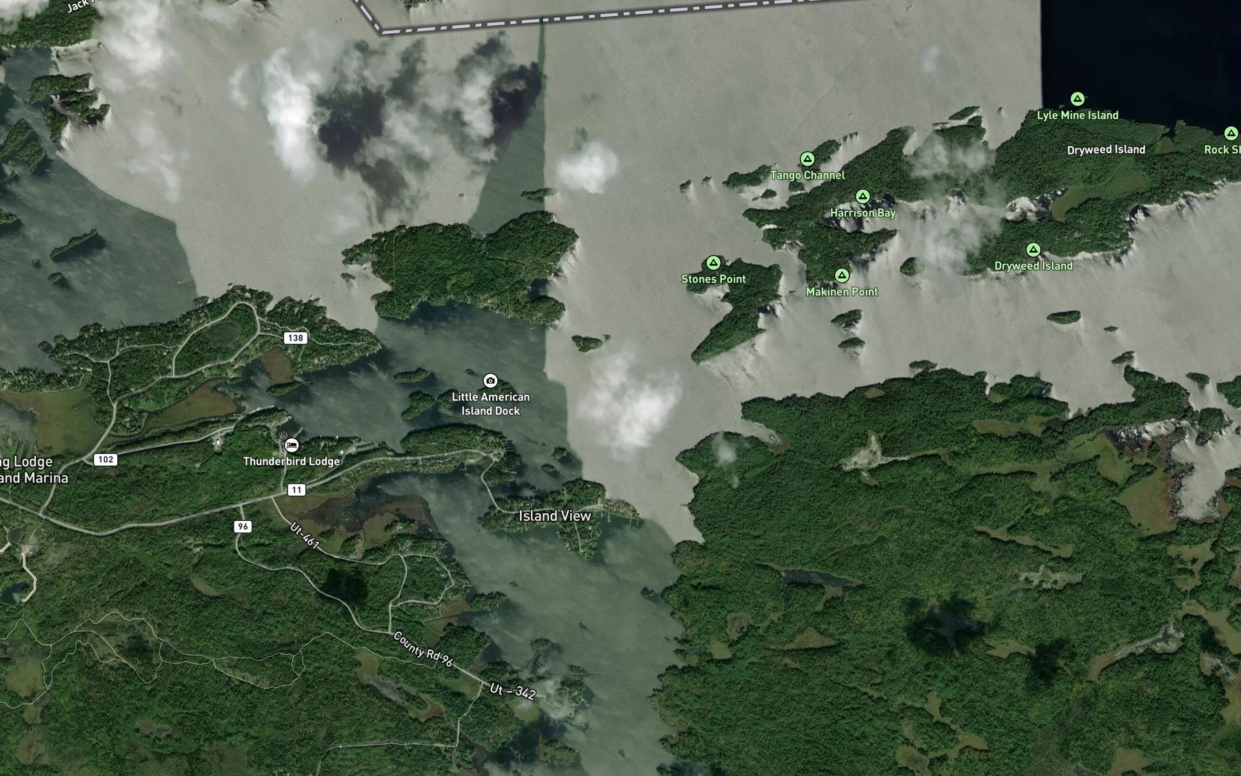 Satellite map of the Rainy Lake