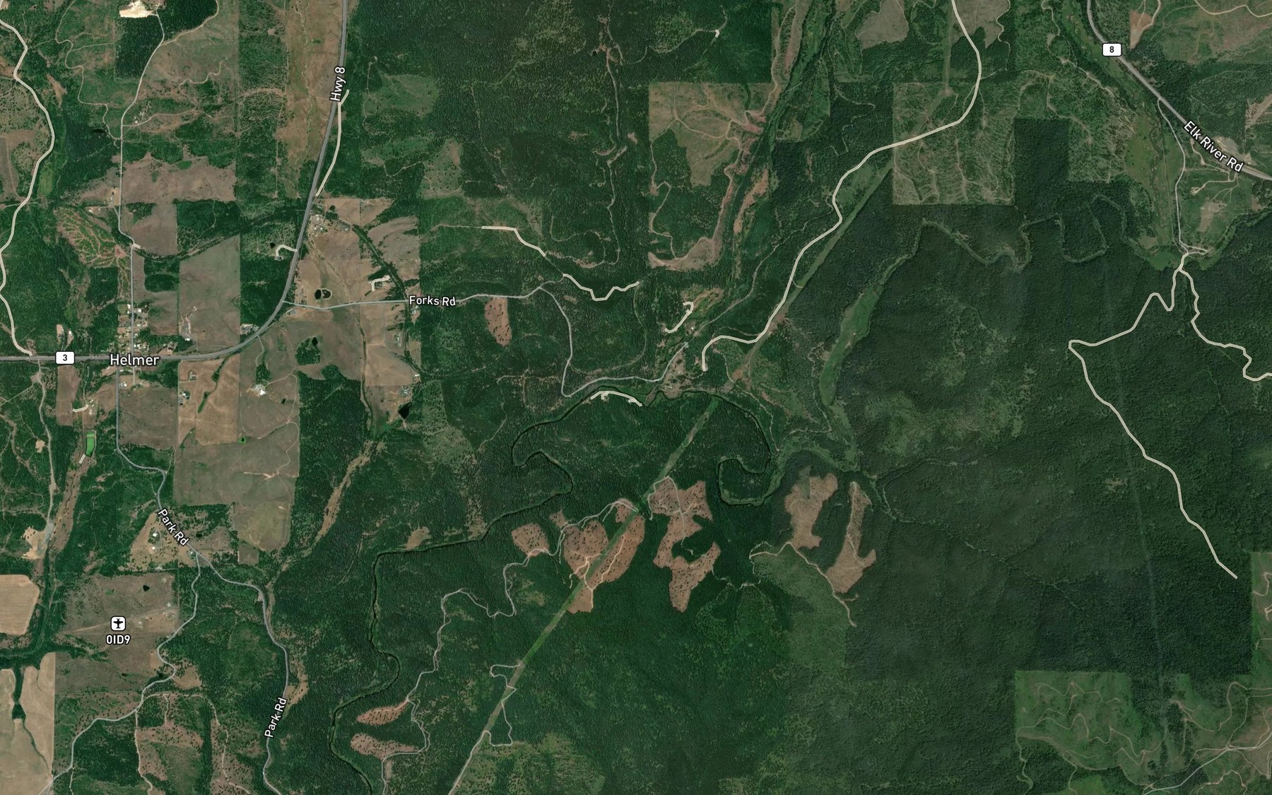 Satellite map of the East Fork Potlatch River