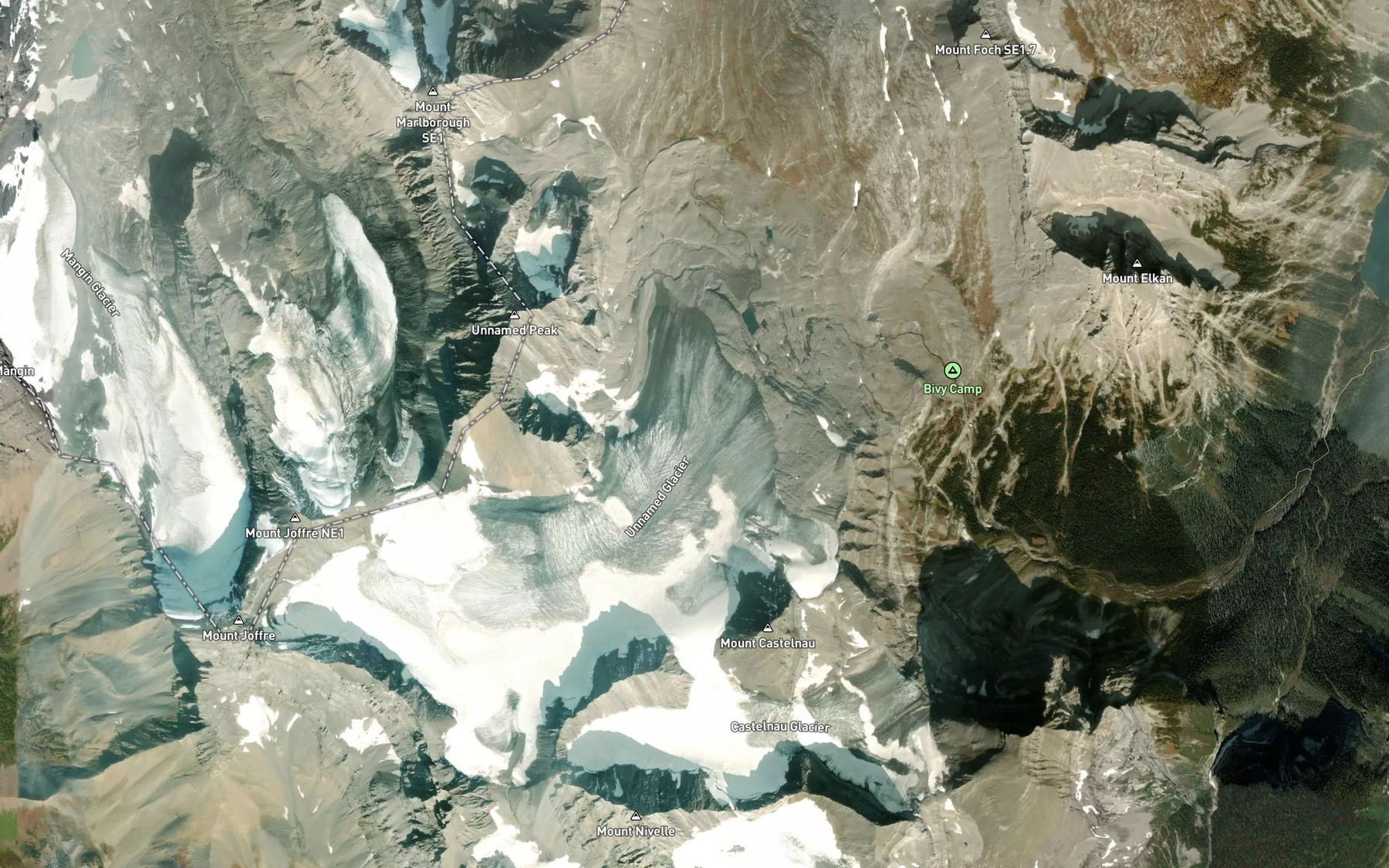 Satellite map of the Petain Falls