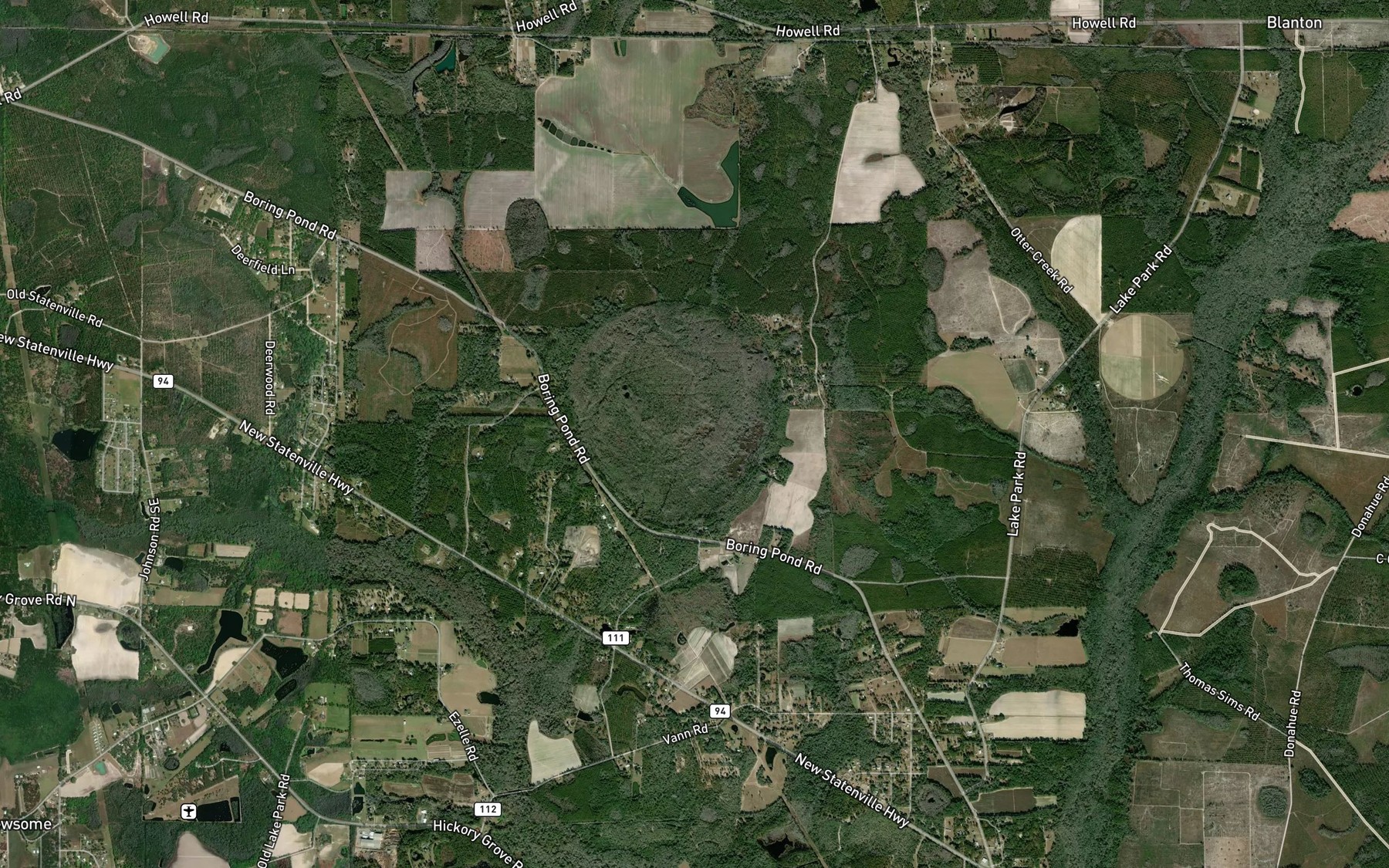 Satellite map of the Boring Pond