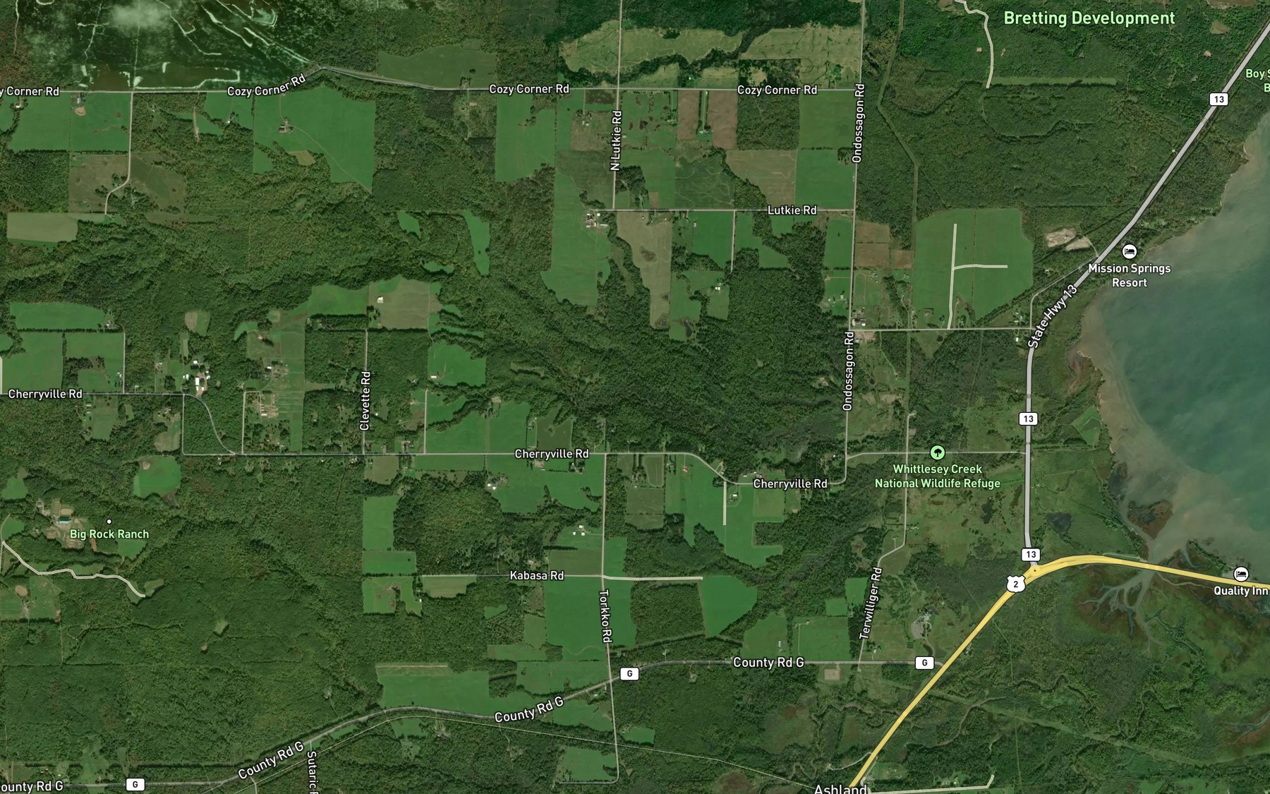 Satellite map of the North Fork Whittlesey Creek