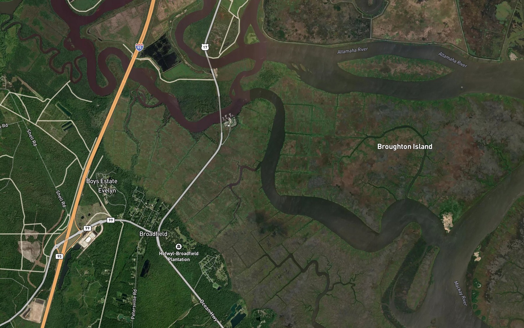 Satellite map of the New Hope Creek