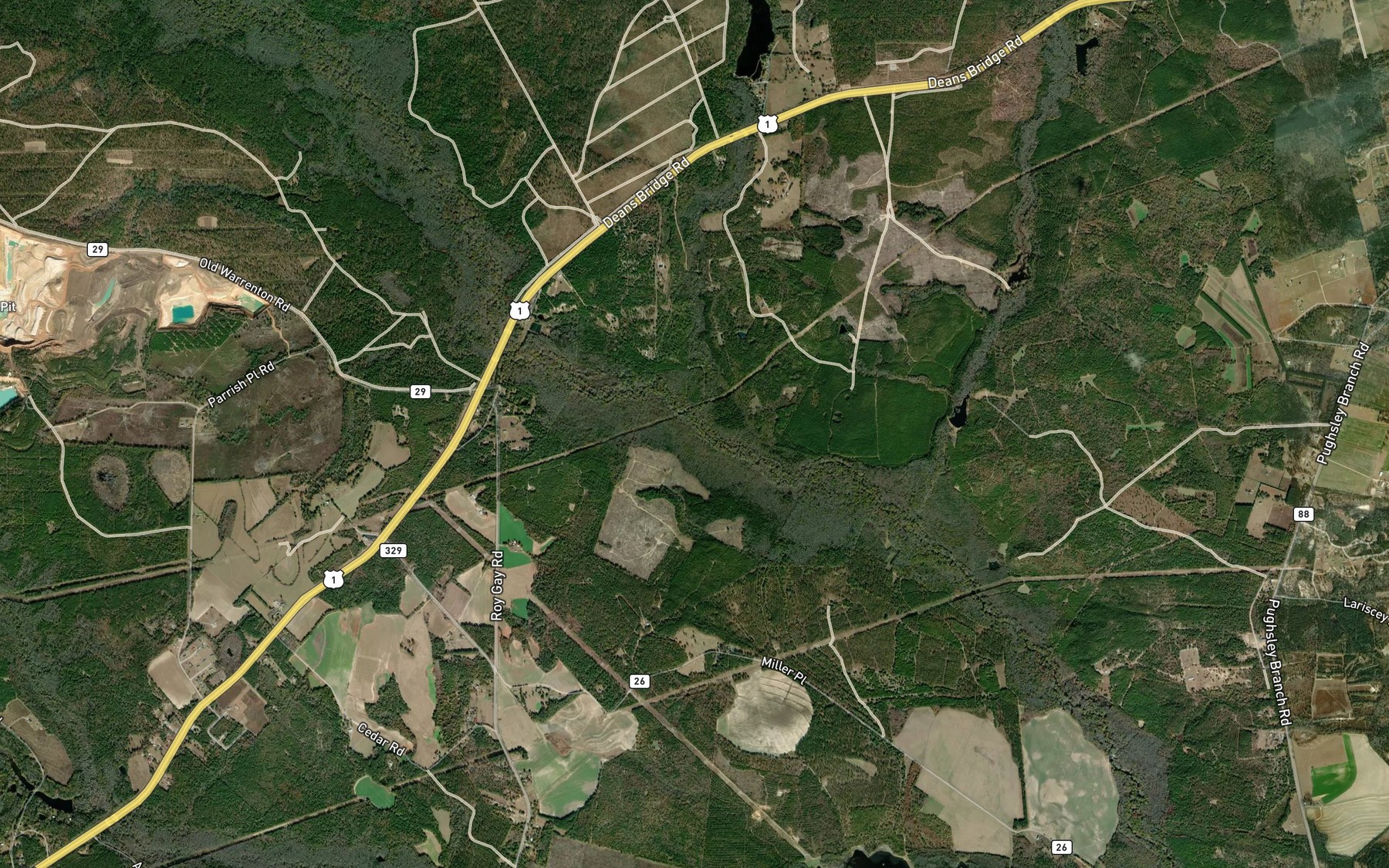 Satellite map of the Boggy Gut Creek