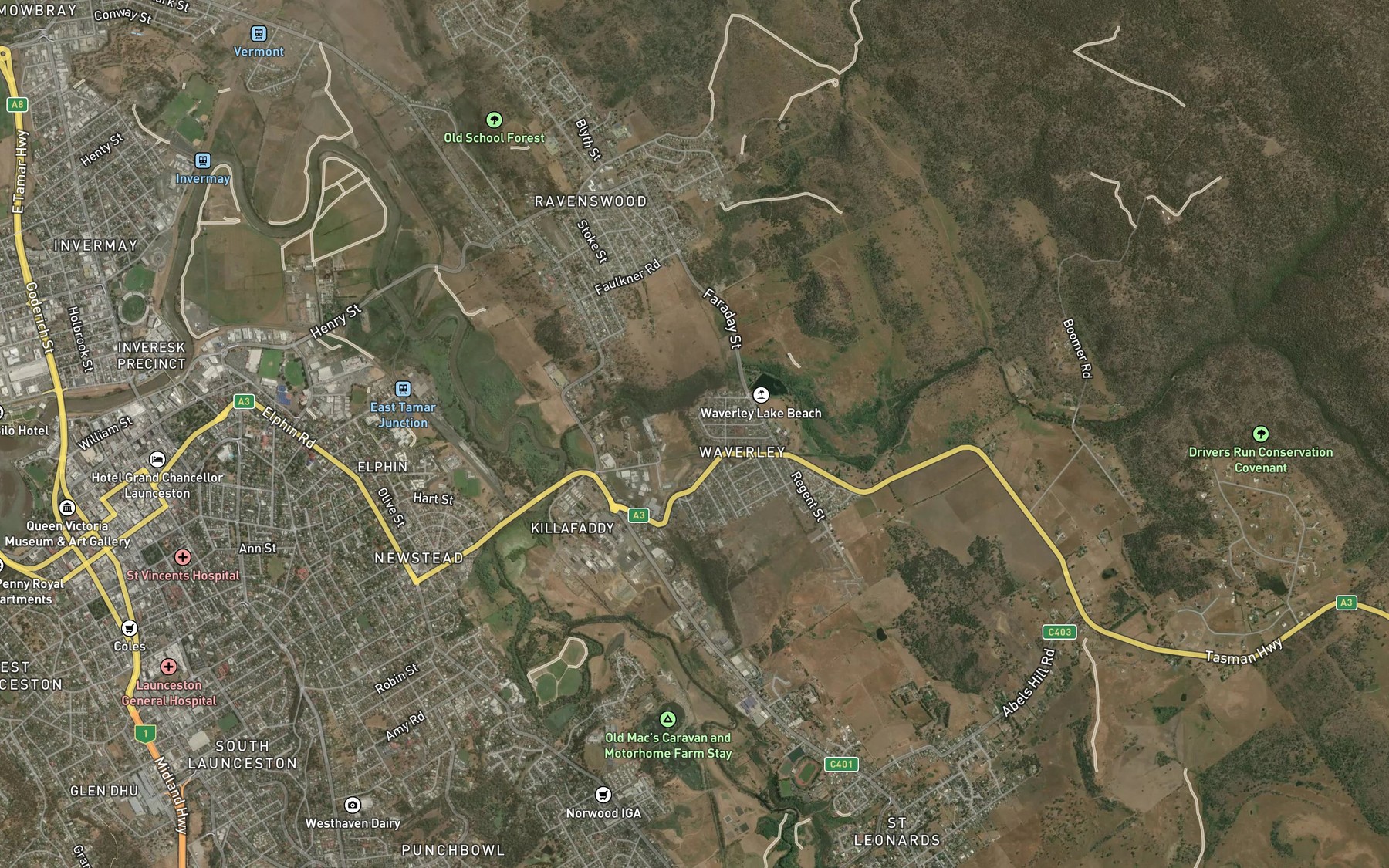 Satellite map of the Distillery Creek