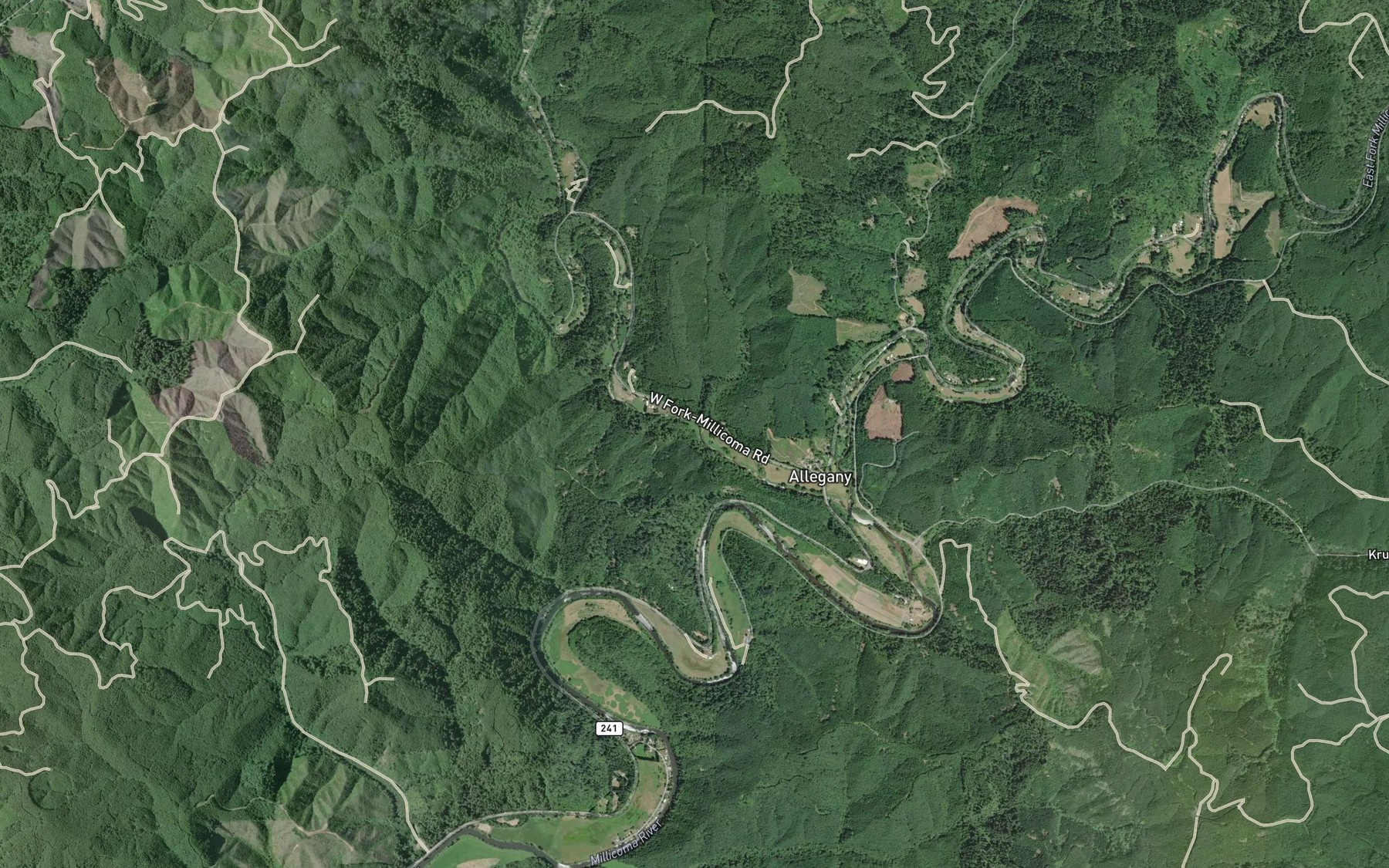Satellite map of the Rainy Creek