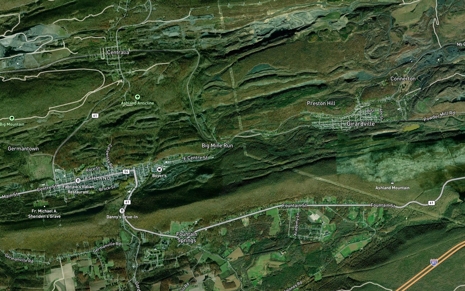 Satellite map of the Big Mine Run (historical)