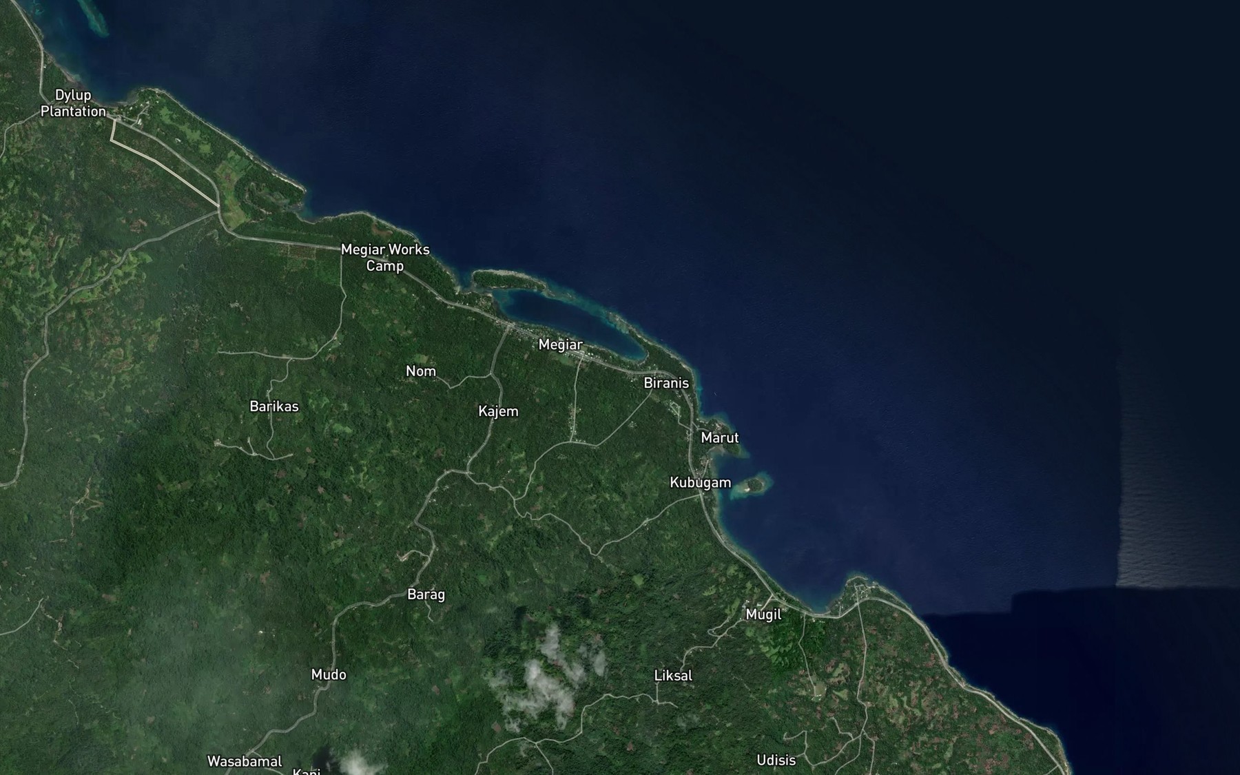 Satellite map of the Megiar Harbour